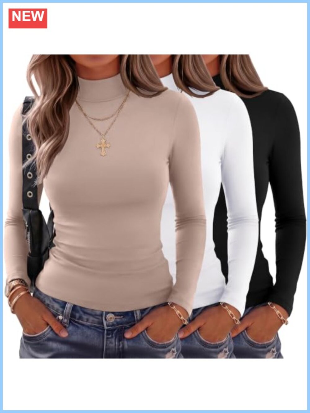Mock Turtleneck Long Sleeve Slim Fit Layering Top T-Shirt
